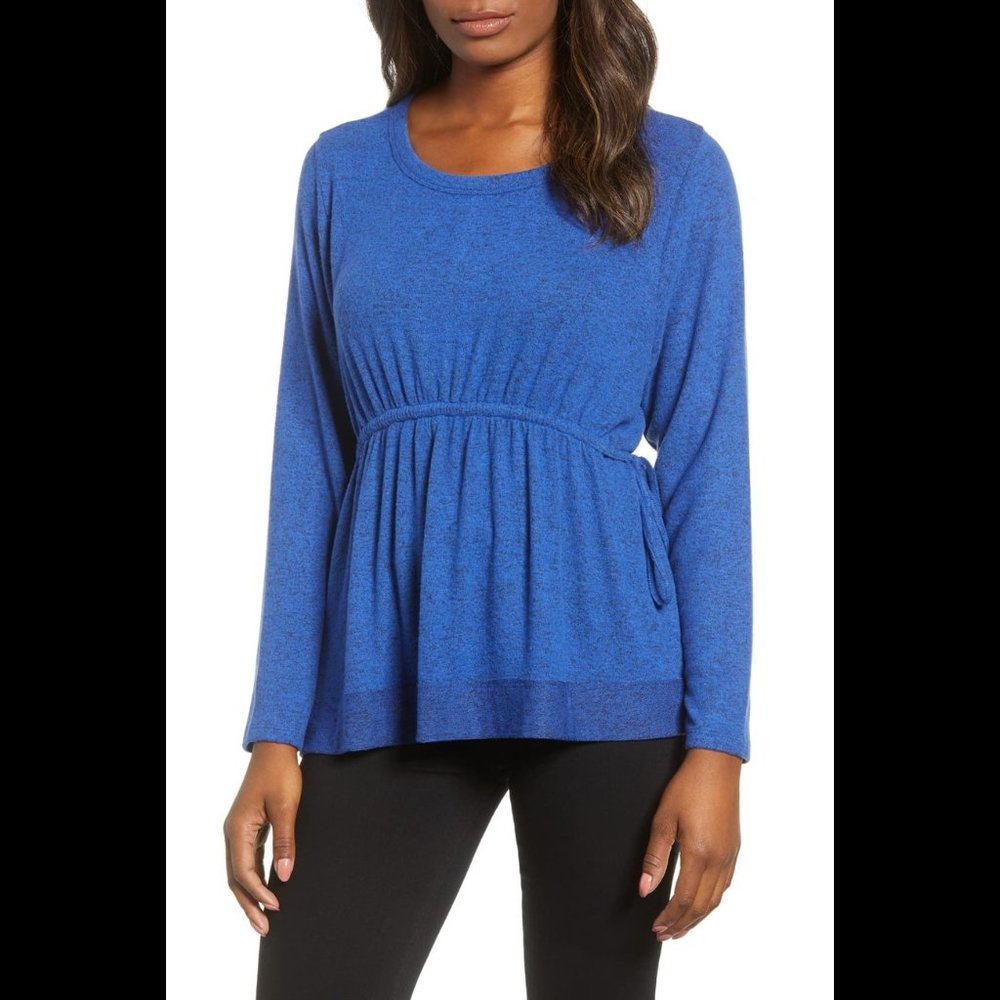 Caslon top tie waist cozy Peplum Sweater Blue S/M